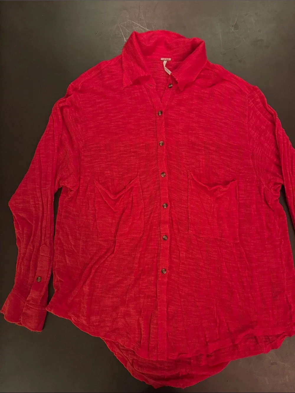 Free People Red Button-Up Lightweight Collared Shirt - Picture 1 of 6